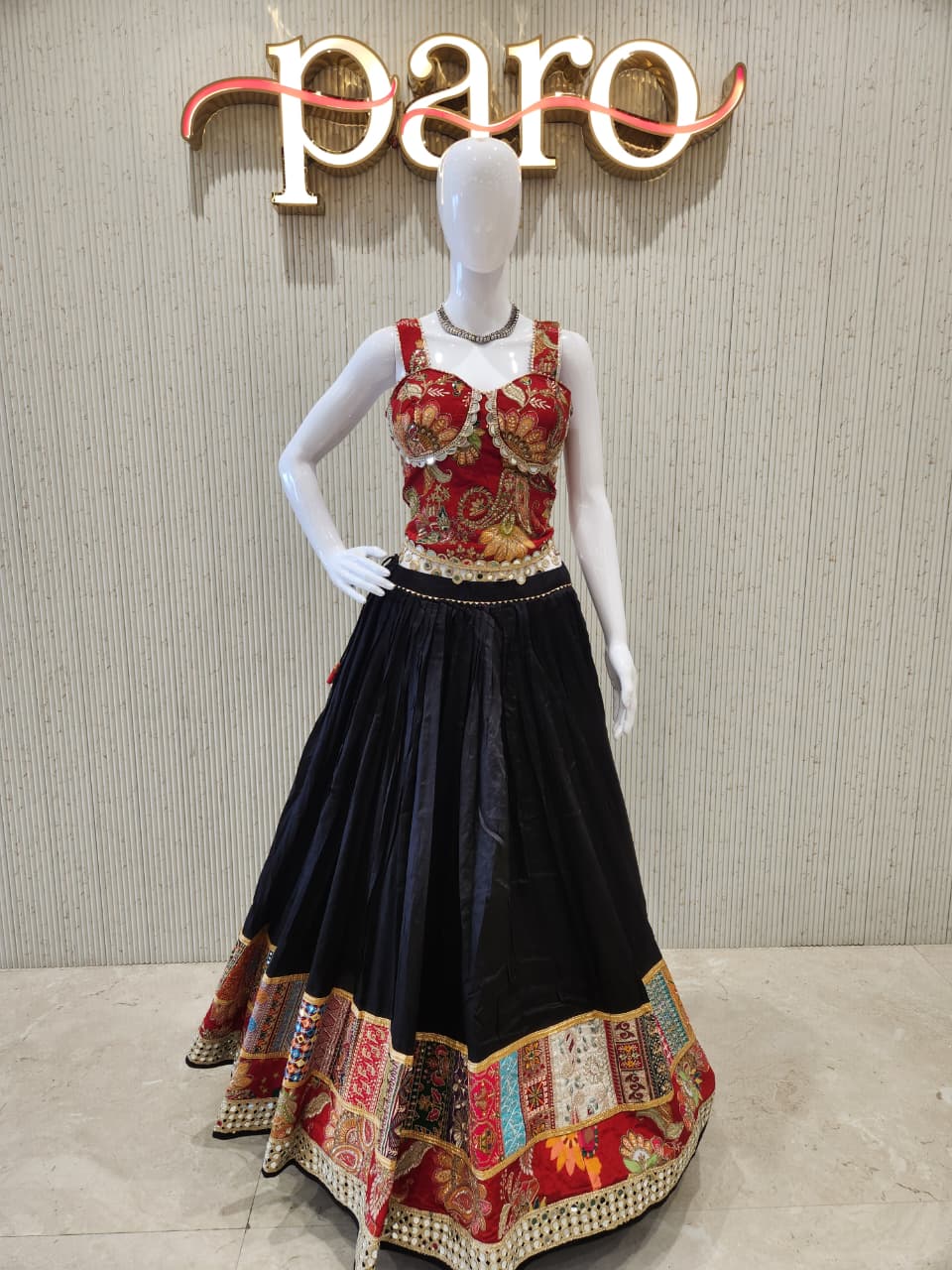 Red and black colour Colour Navratri Chaniya Choli
