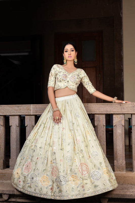 gold Handwork silk Lehenga