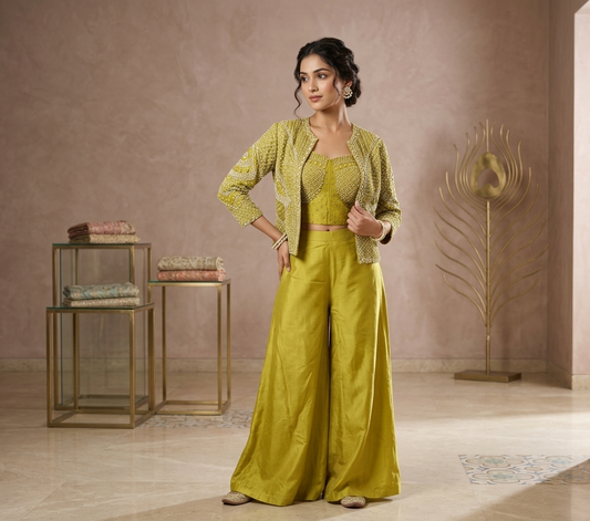 Lime color Indowestern 3pis Plazo