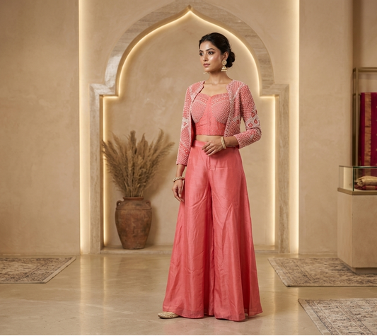 Pink color Indowestern 3pis Plazo