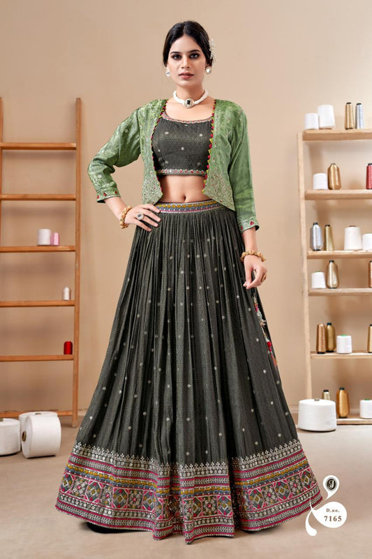 Dark Grey Indo Western Lehenga with short jacket