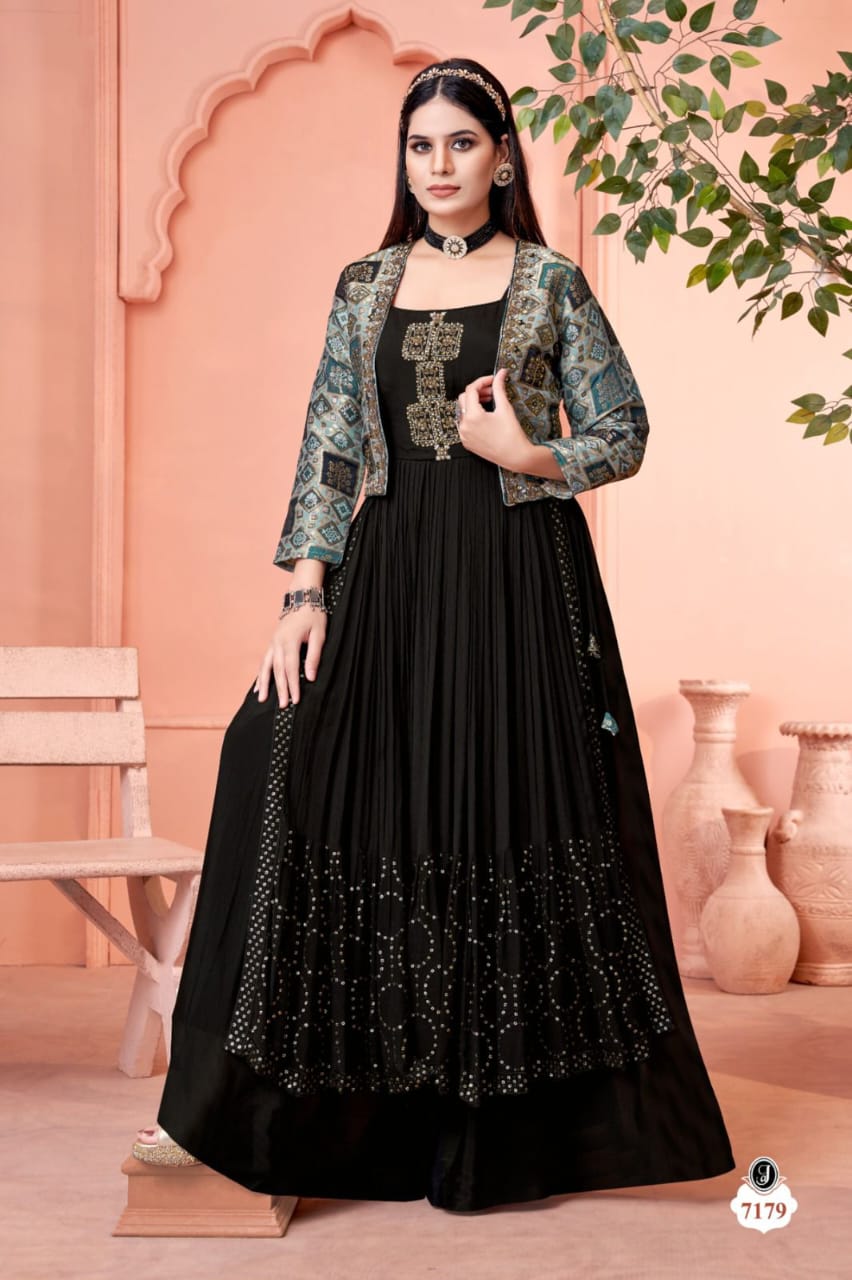 BLACK HANDWORK GEORGETTE  PLAZO SET WITH JACKET