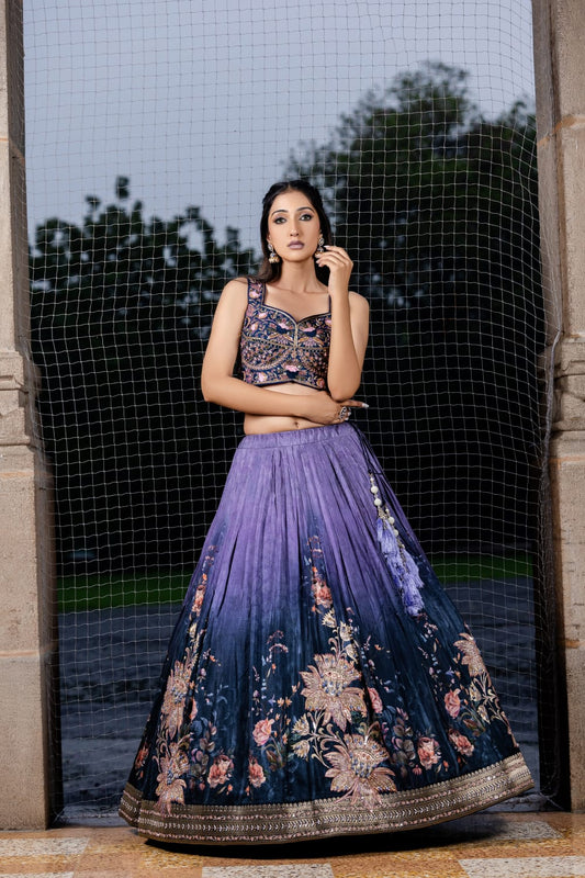 blue purple Handwork silk Lehenga