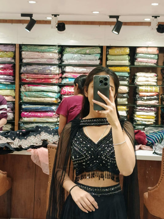 BLACK  CROP TOP PLAZO SET
