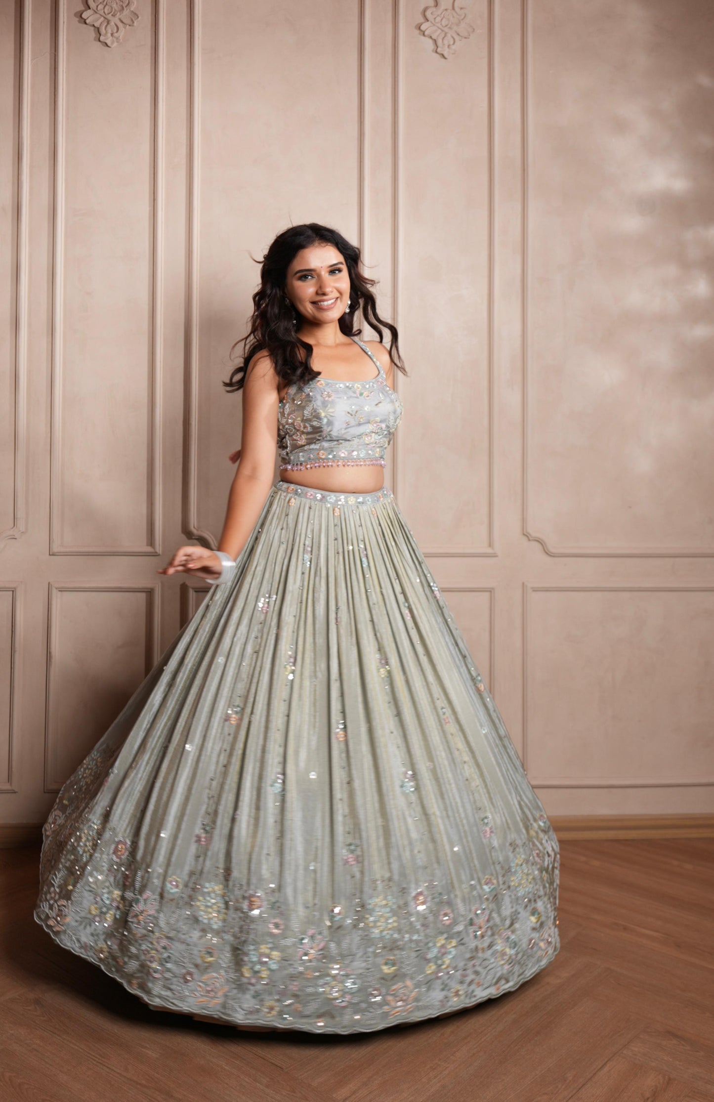 GRAY Handwork silk Lehenga