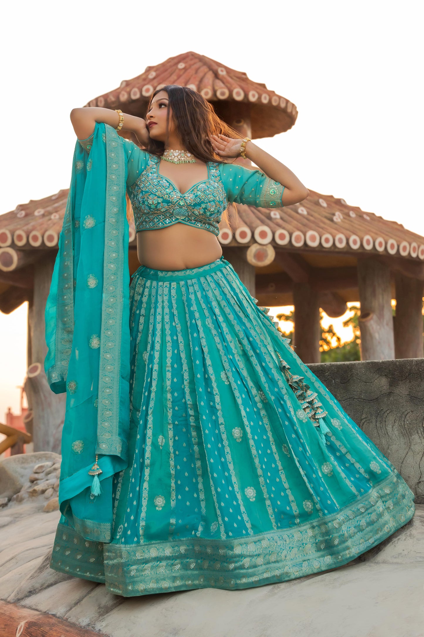 Cyan Blue Elegant Designer Readymade Lehenga