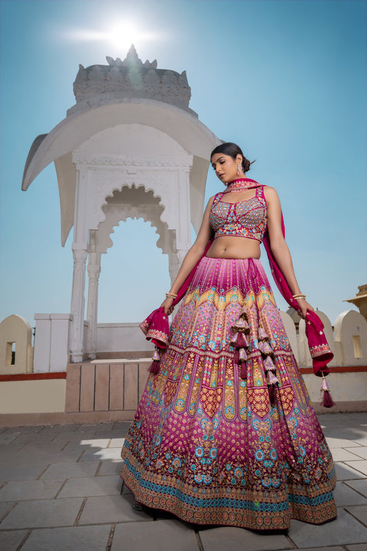 Pink Multi-coloured Elegant Designer Readymade Lehenga