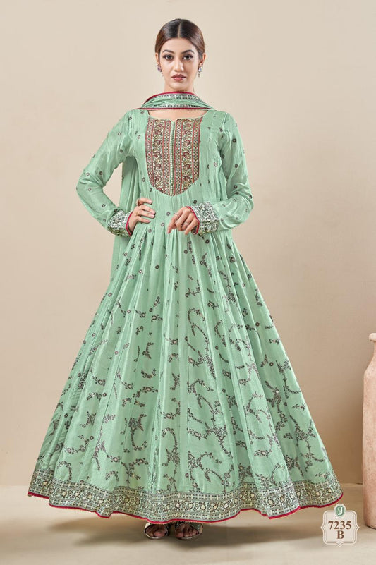 Pista Green Royal Embroidered Gown