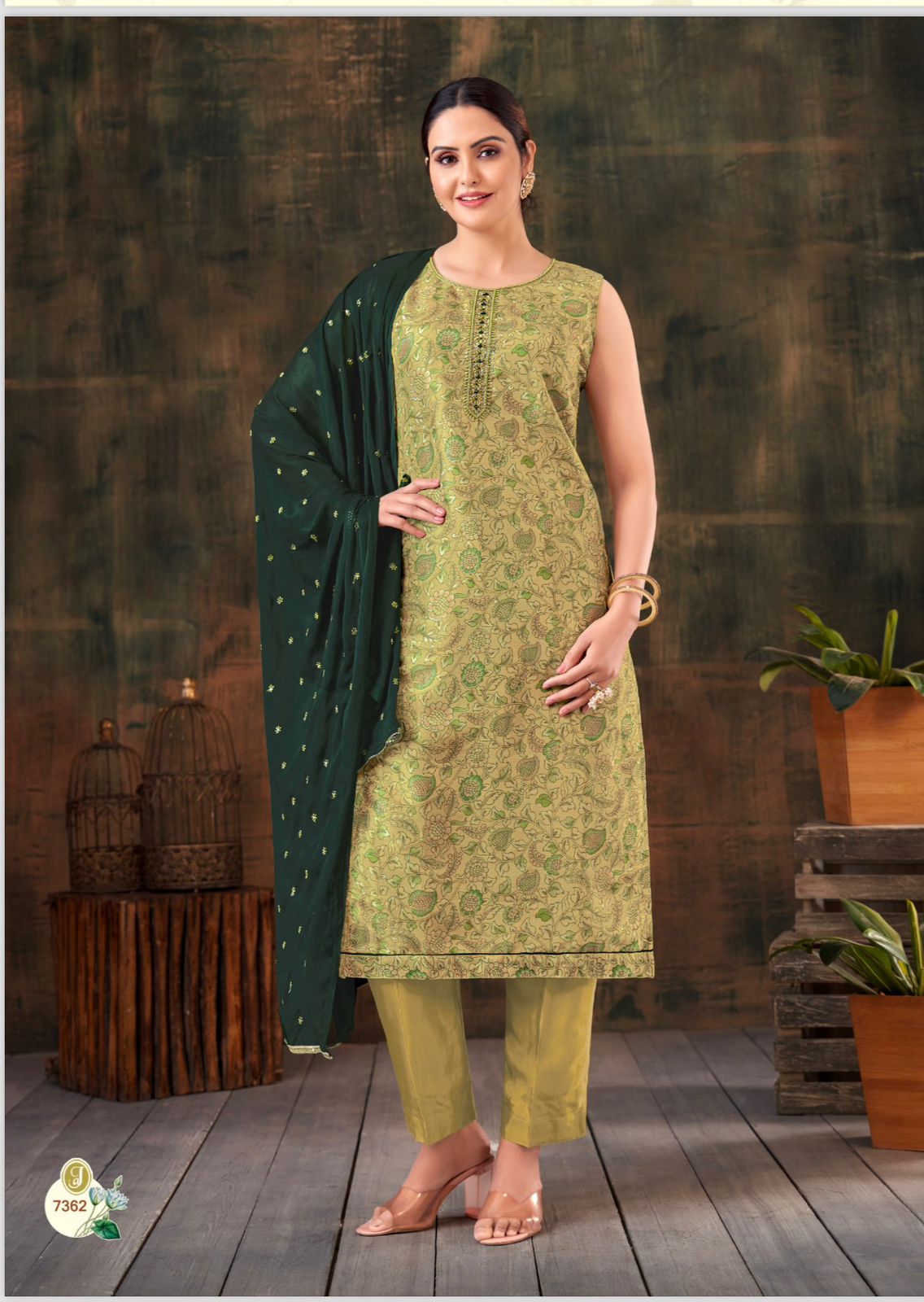 Mehendi Green Jacquard Silk Kurta Set