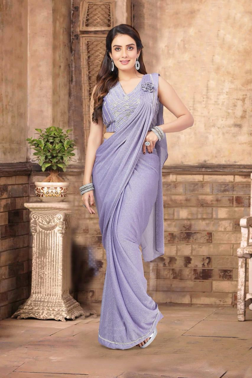 PURPLE HANDWORK CREPE READYMADE SAREE