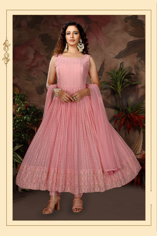 Pink Lakhnavi Georgette Gown