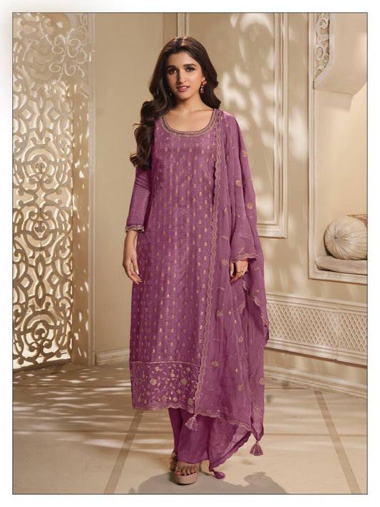 Purple Jacquard Silk Kurta Set