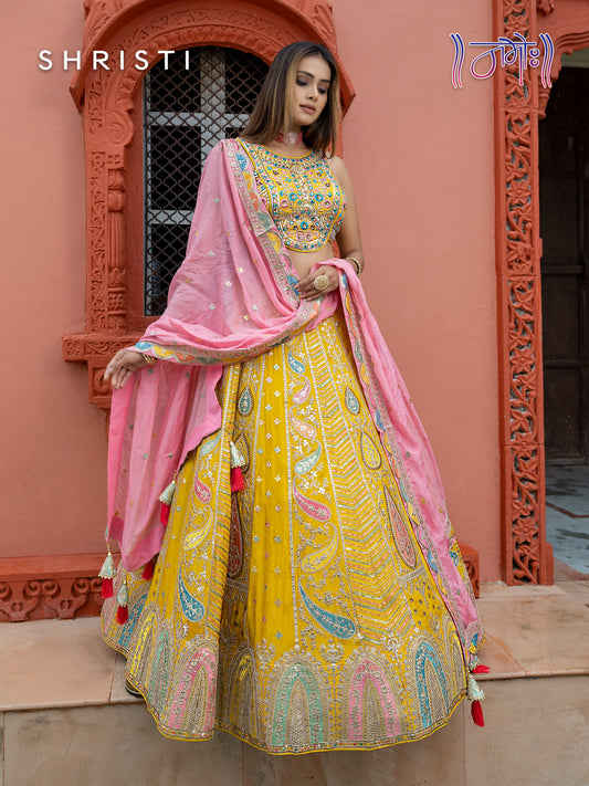 Yellow Chiffon Ready-made Lehenga