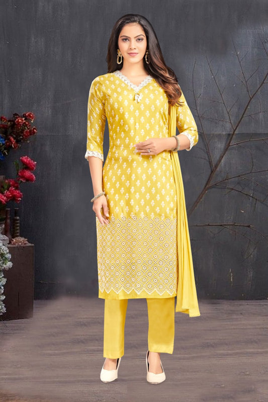 Yellow Muslin Kurta Set with Dupatta