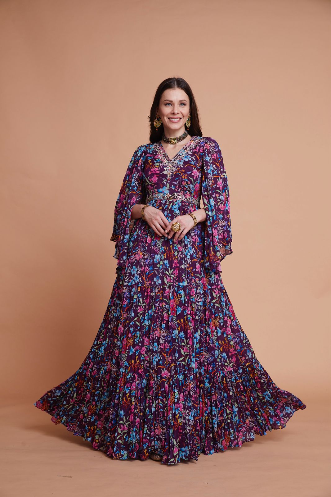 Multi Printed Designer Floral Gown