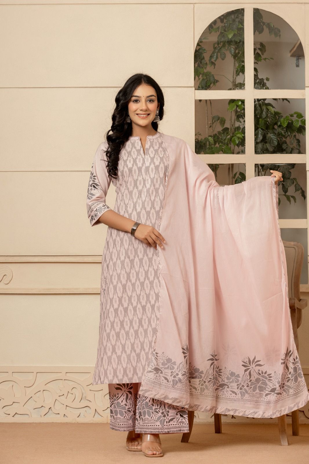 Pink Cotton Printed Palazzo Pair