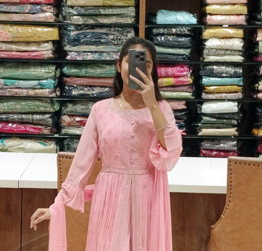 BABY PINK  georgette Front Cut Palazzo Set