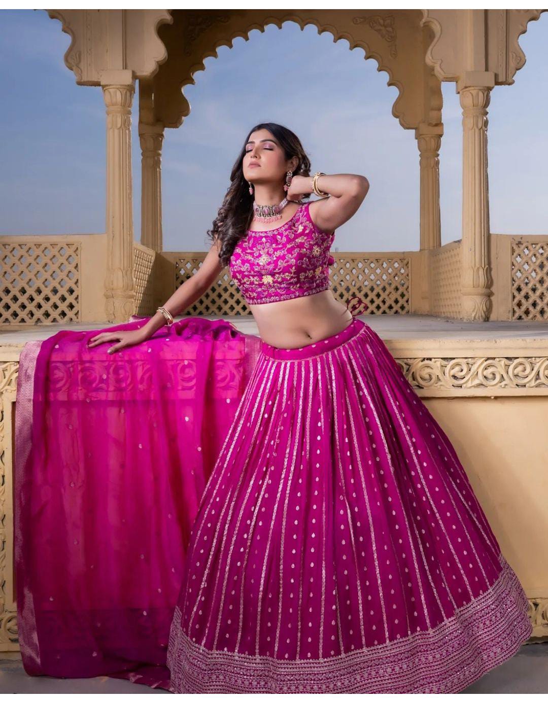 pink Handwork silk Lehenga