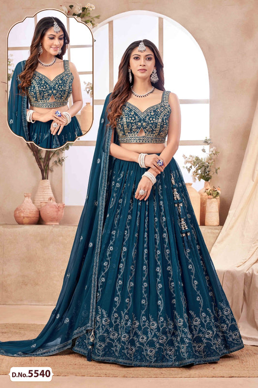 Firozy Blue Handwork georgette Lehenga