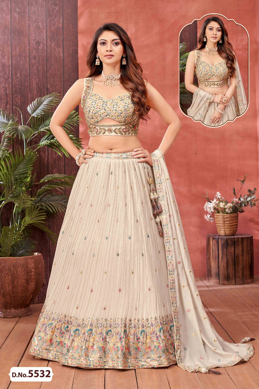 beige(cream) Handwork crush silk Lehenga