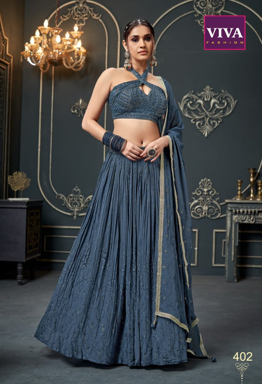 blue Handwork georgette Lehenga