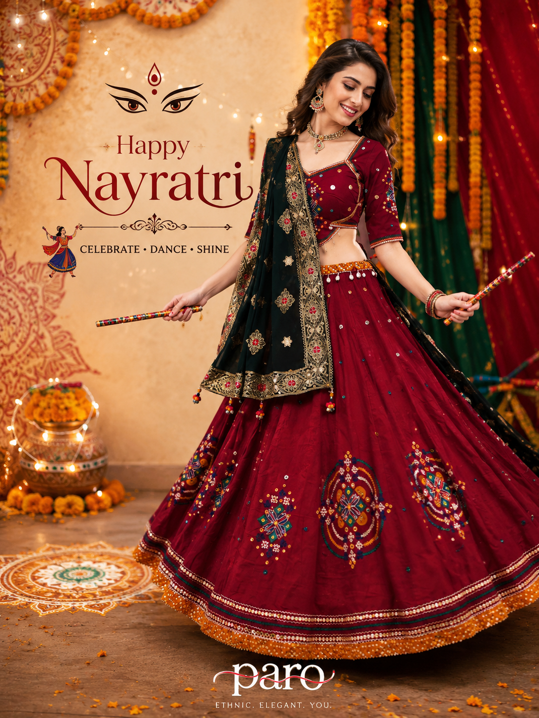 Maroon Navratri Chaniya Choli