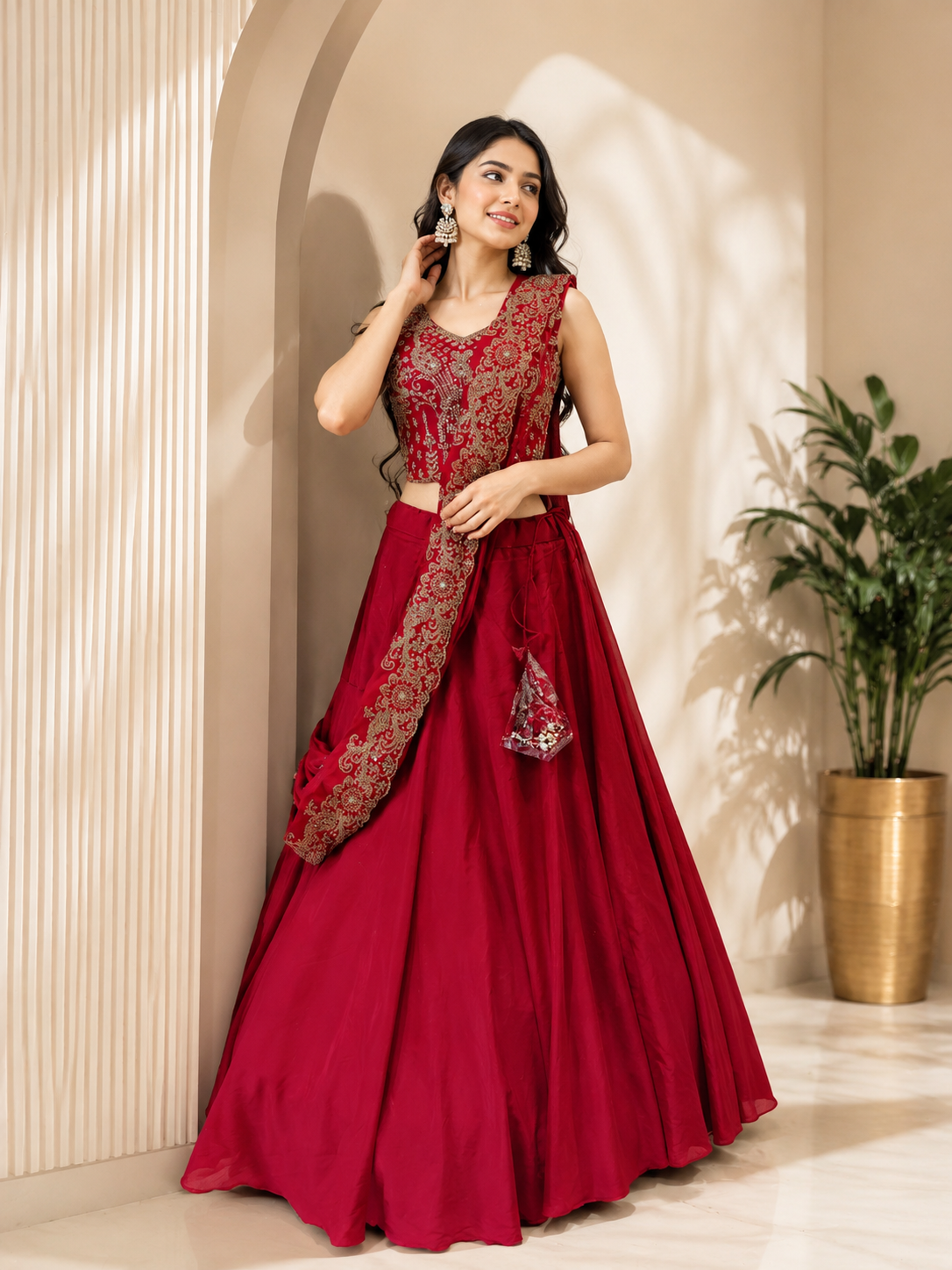 Red Draping Indowestern 2pis